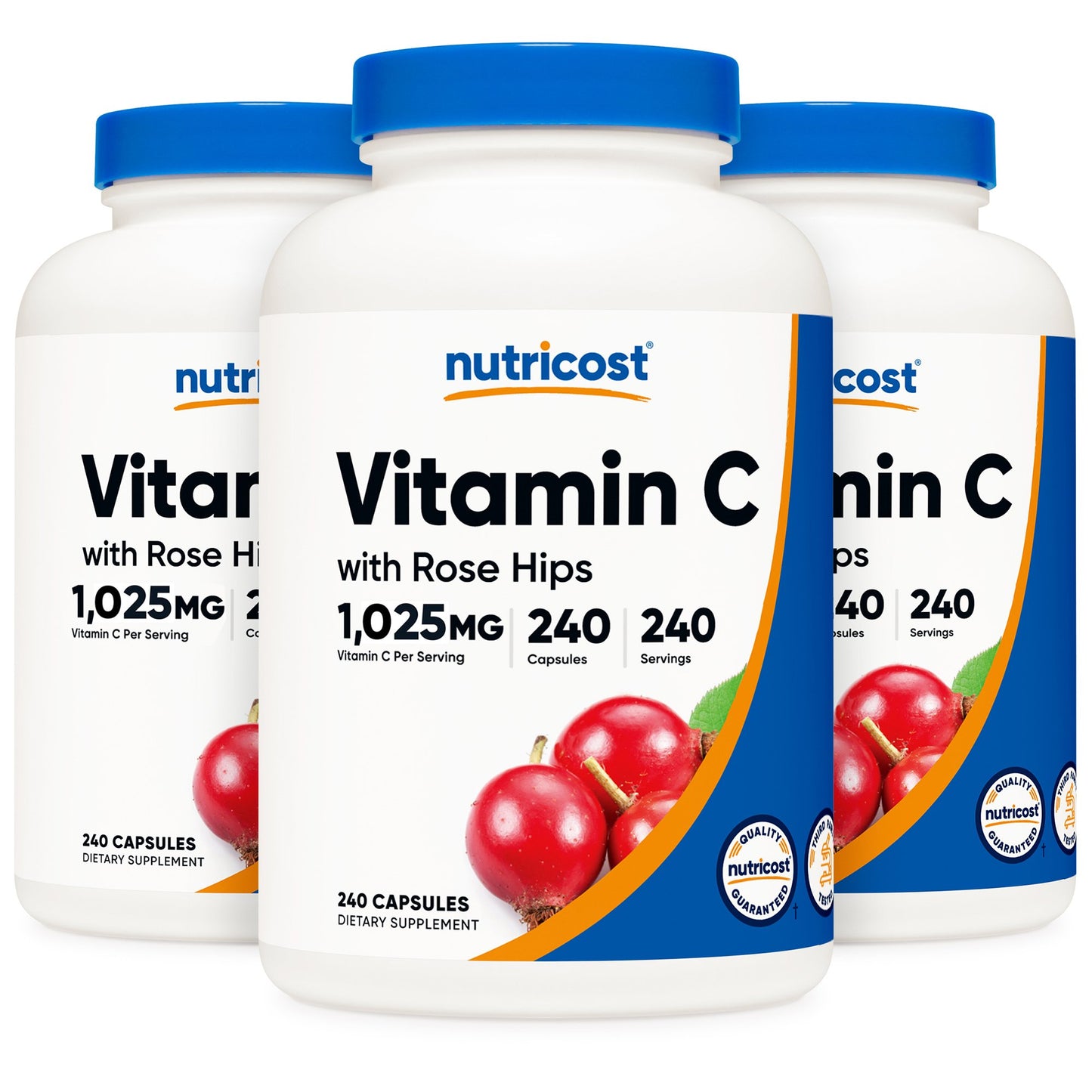 nutricost® Vitamin C with Rose Hips Dietary Supplement Vitamin C / Rose Hips 1,000 mg - 25 mg Strength Capsule 240 Per Bottle (1270253_BT)