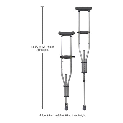 McKesson Underarm Crutches Youth / Adult / Tall Adult 4 Foot 6 Inch to 6 Foot 6 Inch User Height Aluminum Frame 300 lbs. Weight Capacity (1095263_CS)
