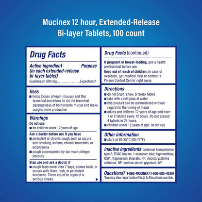 Mucinex® Cold and Cough Relief 600 mg Strength Extended Release Tablet 100 per Bottle (777455_BT)