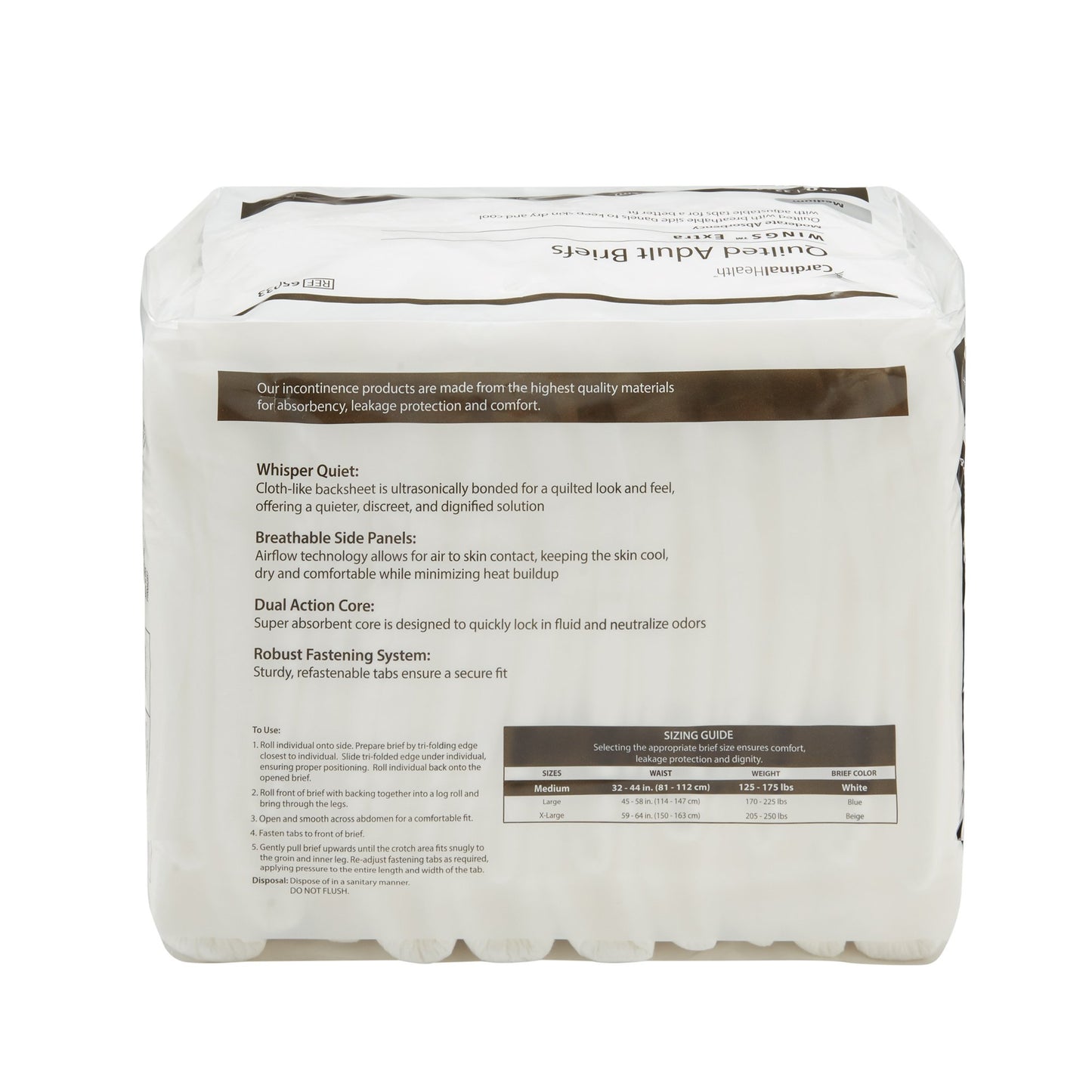 Wings™ Extra Quilted Unisex Adult Incontinence Brief Medium Disposable Moderate Absorbency (780352_CS)
