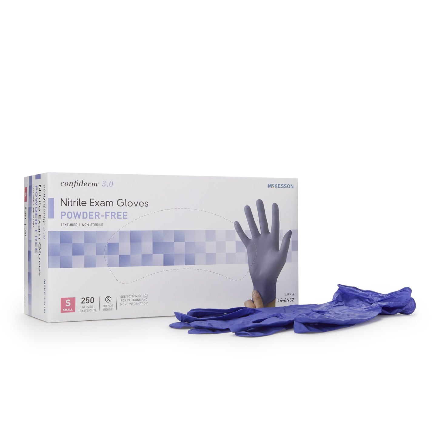 McKesson Confiderm® 3.0 Exam Glove Small NonSterile Nitrile Standard Cuff Length Textured Fingertips Blue Not Rated (957801_CS)