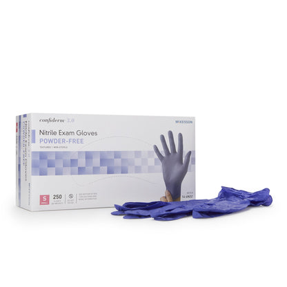 McKesson Confiderm® 3.0 Exam Glove Small NonSterile Nitrile Standard Cuff Length Textured Fingertips Blue Not Rated (957801_CS)