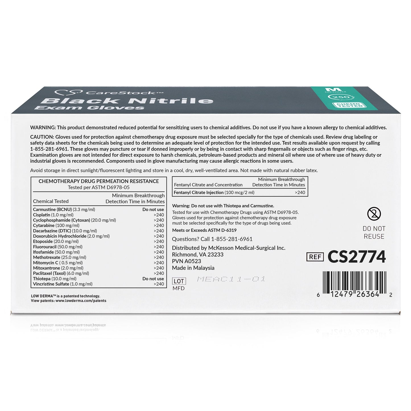 CareStock™ Exam Glove Medium NonSterile Nitrile Standard Cuff Length Fully Textured Black Not Rated (1230893_BX)