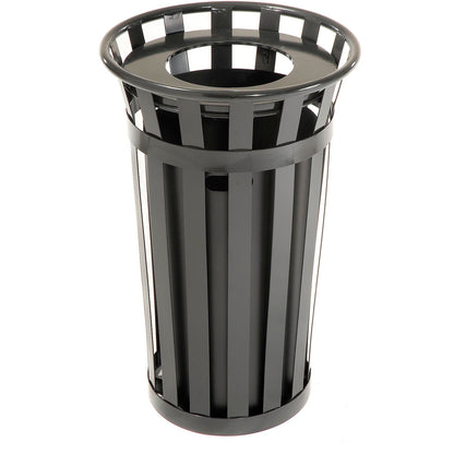 Global Industrial Outdoor Slatted Steel Trash Can With Flat Lid & Liner, 24 Gallon, Black (WB237725BK)