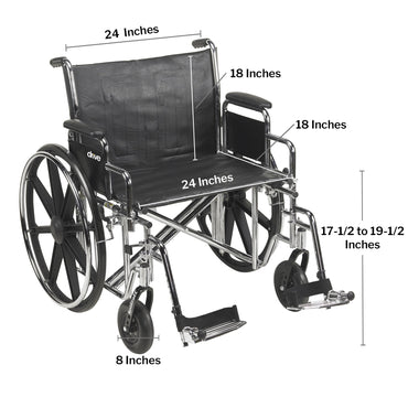 McKesson Bariatric Wheelchair Dual Axle Desk Length Arm Swing-Away Footrest Black Upholstery 24 Inch Seat Width Adult 450 lbs. Weight Capacity (1065288_EA)