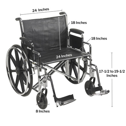 McKesson Bariatric Wheelchair Dual Axle Desk Length Arm Swing-Away Footrest Black Upholstery 24 Inch Seat Width Adult 450 lbs. Weight Capacity (1065288_EA)