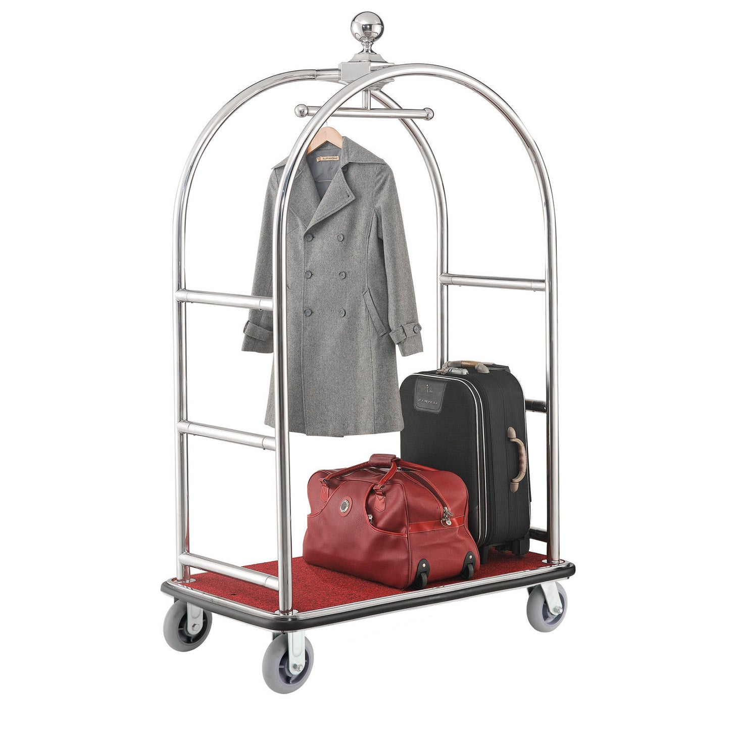 Global Industrial Bellman Cart With Curved Uprights, 6" Casters, Silver Stainless Steel (WB985118SL)