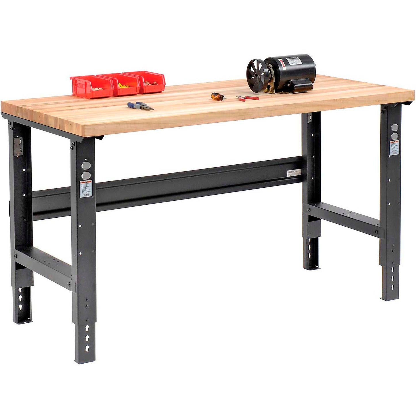Global Industrial Adjustable Height Workbench, 60 x 30", Birch Square Edge, Black (WB318912BK)