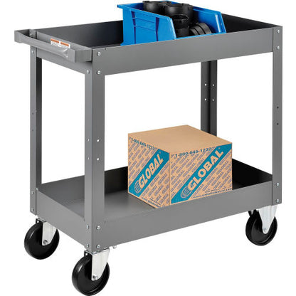 Global Industrial Steel Stock Cart w/2 Shelves, 500 lb. Capacity, 30"L x 16"W x 32"H (WB988835)