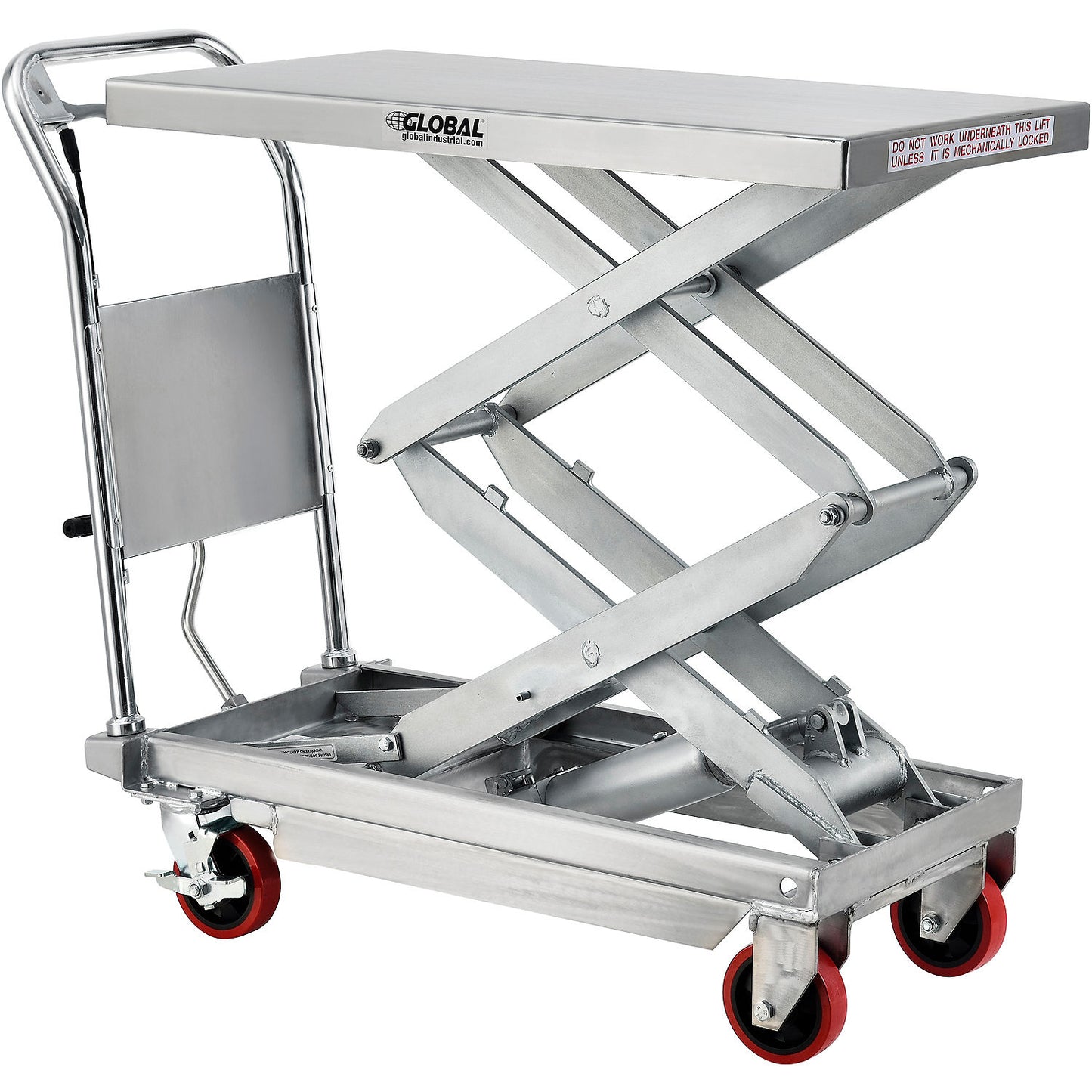 Global Industrial Stainless Steel Mobile Scissor Lift Table 35 x 20 - 800 Lb. Cap. (WB989010)