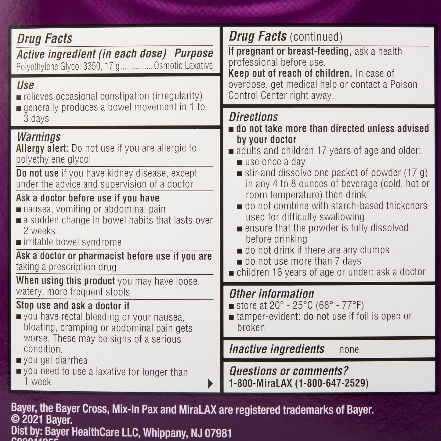 MiraLAX® Laxative Powder 24 per Box 17 Gram Strength Polyethylene Glycol 3350 (720751_BX)