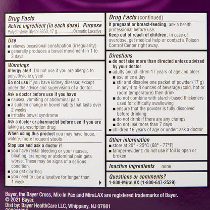 MiraLAX® Laxative Powder 24 per Box 17 Gram Strength Polyethylene Glycol 3350 (720751_BX)