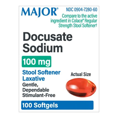 Major® Stool Softener Softgel 100 per Bottle 100 mg Strength Docusate Sodium (1229088_BT)