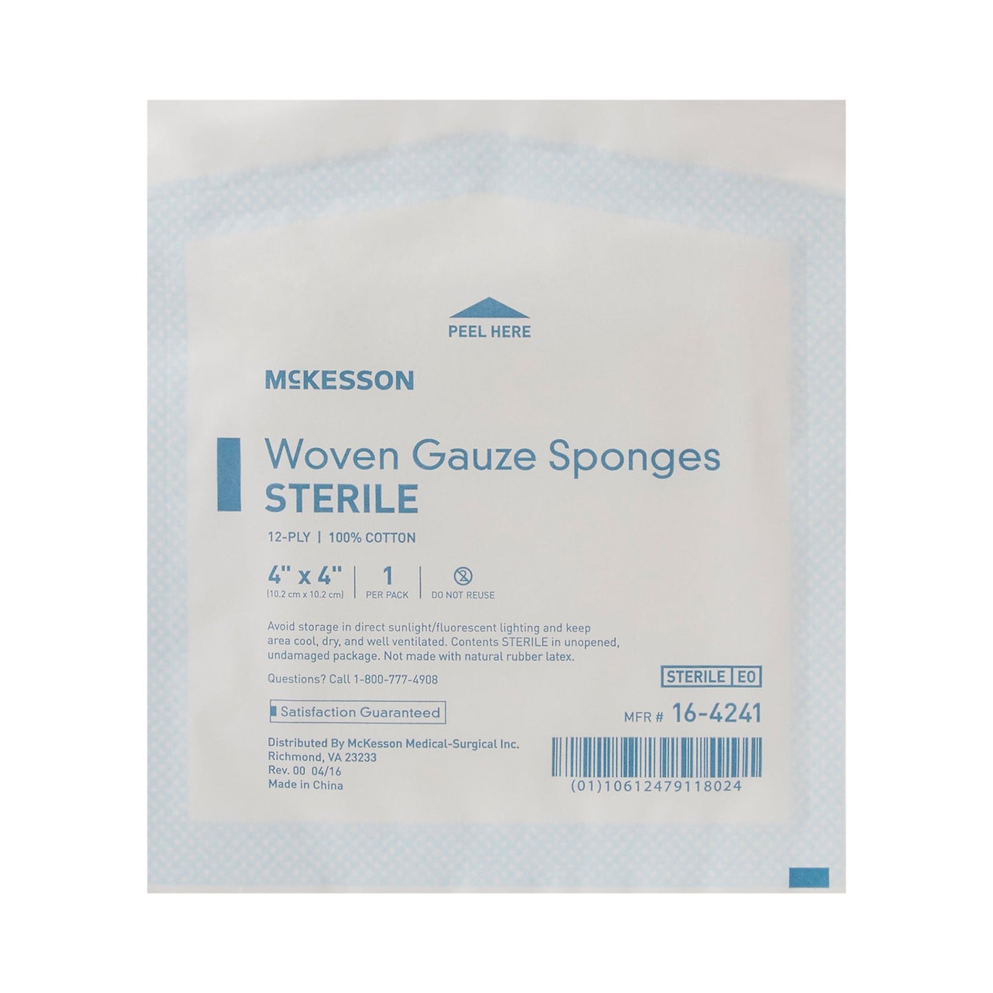 McKesson Gauze Sponge 4 X 4 Inch 12-Ply Sterile 1 per Pack (446027_BX)