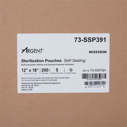 McKesson Argent™ Sure-Check® Sterilization Pouch Ethylene Oxide (EO) Gas / Steam 12 X 18 Inch Transparent / Blue Self Seal Paper / Film (527136_CS)