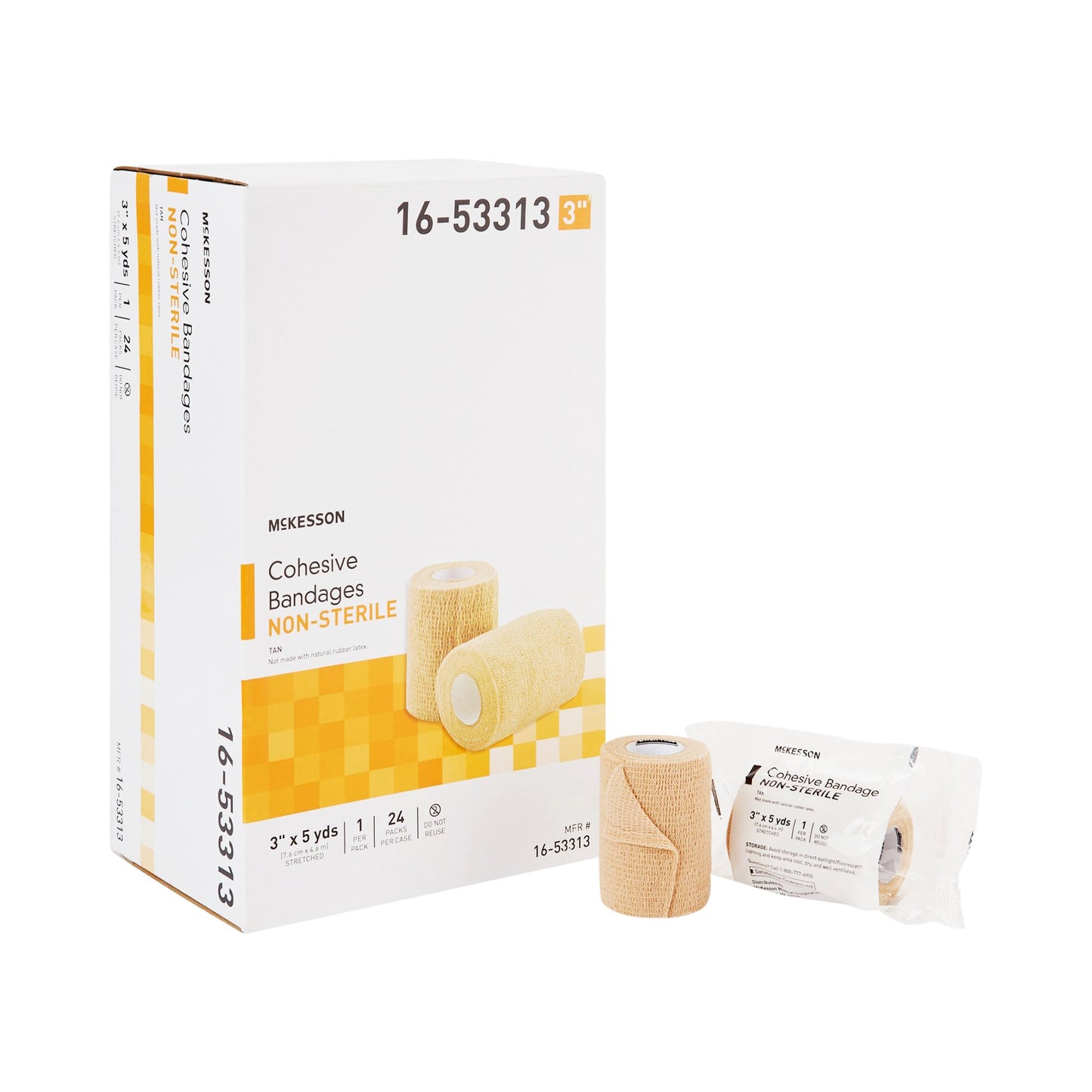 McKesson Cohesive Bandage 3 Inch X 5 Yard Self-Adherent Closure Tan NonSterile Standard Compression (520552_CS)
