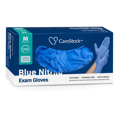 CareStock™ Exam Glove Medium NonSterile Nitrile Standard Cuff Length Textured Fingertips Blue Chemo Tested (1230897_BX)