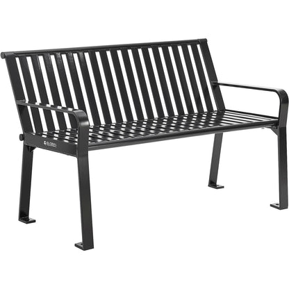 Global Industrial 4' Outdoor Bench with Back, Vertical Steel Slat, Black (WB694853BKKD)