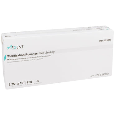 McKesson Argent™ Sure-Check® Sterilization Pouch Ethylene Oxide (EO) Gas / Steam 5-1/4 X 10 Inch Transparent / Blue Self Seal Paper / Film (524880_BX)