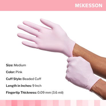 McKesson Pink Nitrile® Exam Glove Medium NonSterile Nitrile Standard Cuff Length Textured Fingertips Pink Not Rated (1065402_CS)