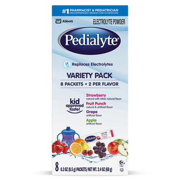 Pedialyte® Powder Packs Oral Electrolyte Solution Fruit Punch / Grape / Apple / Strawberry Flavor 0.3 oz. Electrolyte (843442_BX)