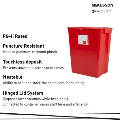 McKesson Prevent® Sharps Container Red Base 24-3/5 H X 17-3/10 W X 13 L Inch Vertical Entry 18 Gallon (862336_EA)