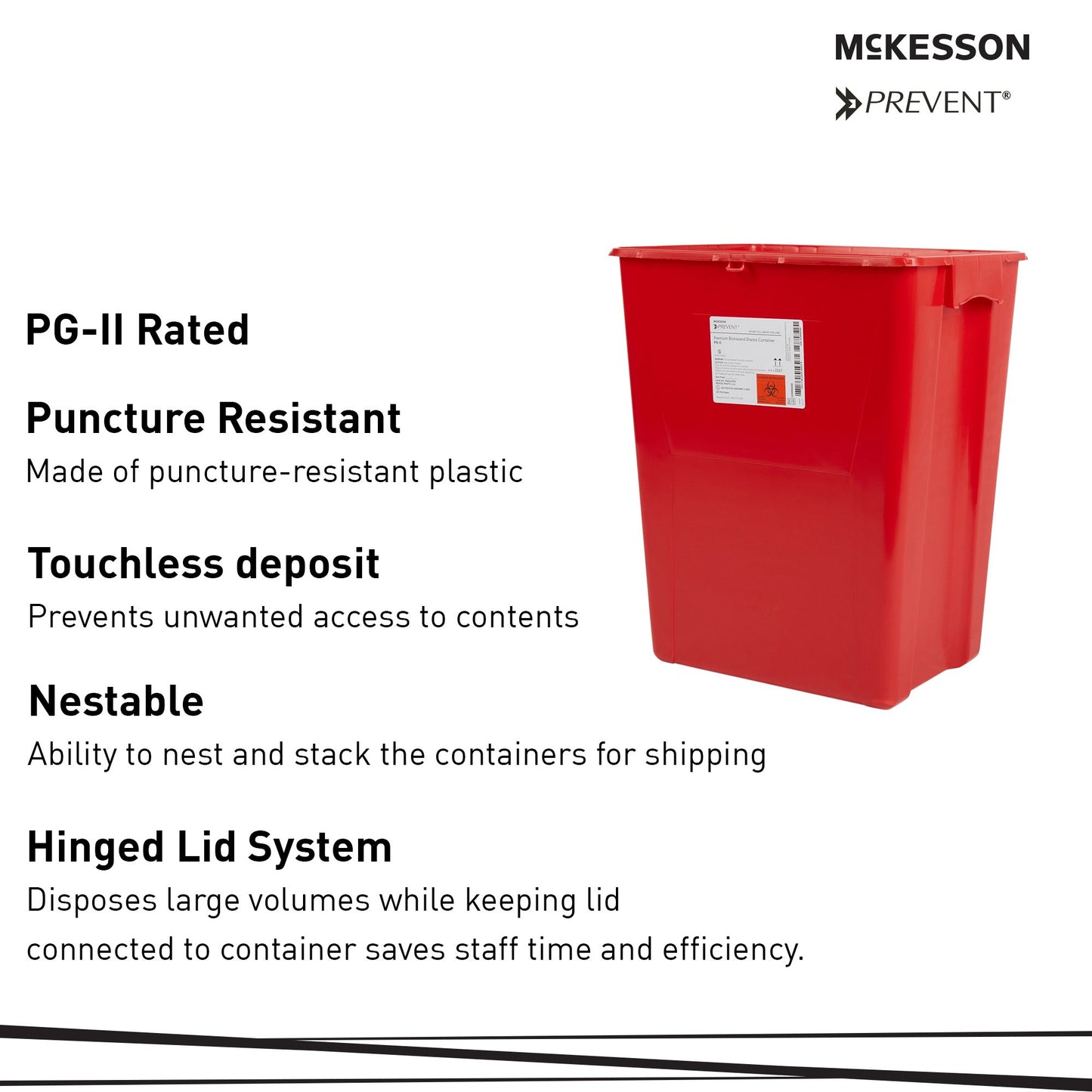 McKesson Prevent® Sharps Container Red Base 24-3/5 H X 17-3/10 W X 13 L Inch Vertical Entry 18 Gallon (862336_CS)