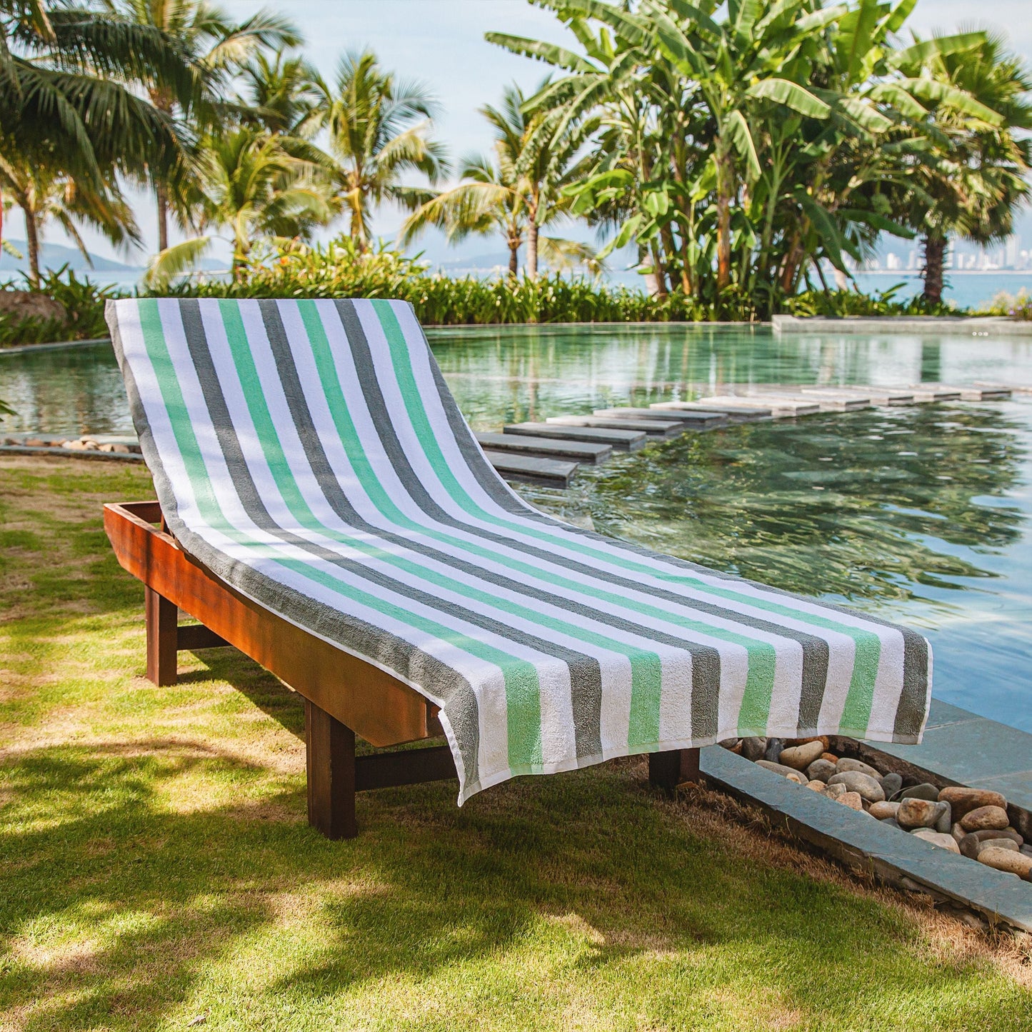 Hospeco® Cabo Cabana Chaise Cover 30x85 Grey/Green, 12/Case (HOSCC-CC-GY-GR-CS)