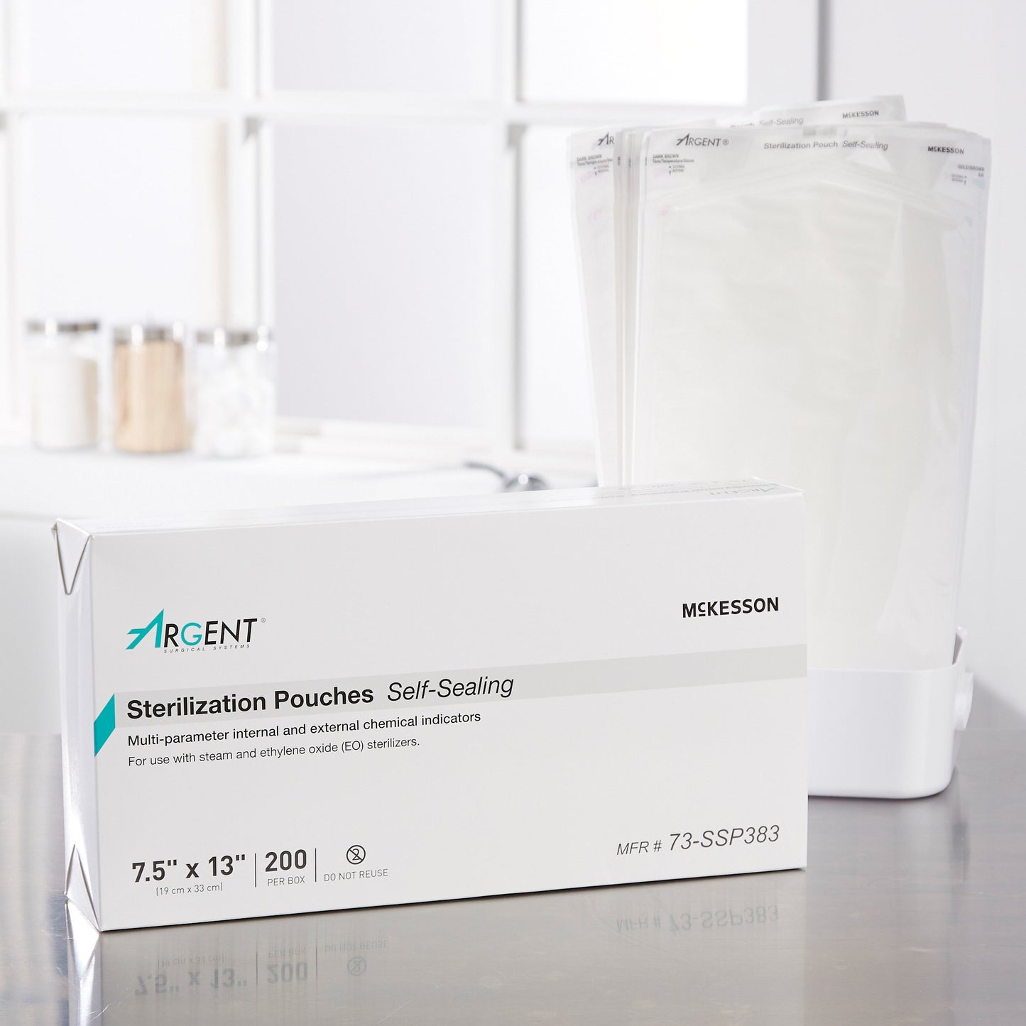 McKesson Argent™ Sure-Check® Sterilization Pouch Ethylene Oxide (EO) Gas / Steam 7-1/2 X 13 Inch Transparent / Blue Self Seal Paper / Film (524881_CS)