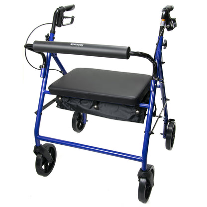 McKesson Bariatric 4 Wheel Rollator Blue Adjustable Height / Heavy Duty / Folding Steel Frame (1065270_EA)