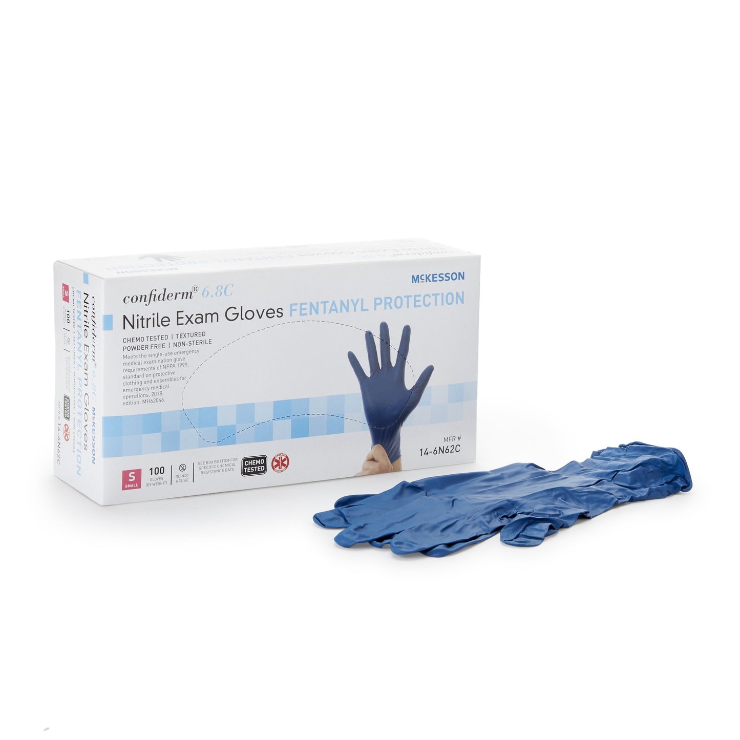 McKesson Confiderm® 6.8C Exam Glove Small NonSterile Nitrile Standard Cuff Length Textured Fingertips Blue Chemo Tested / Fentanyl Tested (1163939_BX)