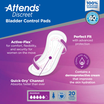 Attends® Discreet Maximum Bladder Control Pad 13 Inch Length Heavy Absorbency Polymer Core One Size Fits Most (1039117_BG)