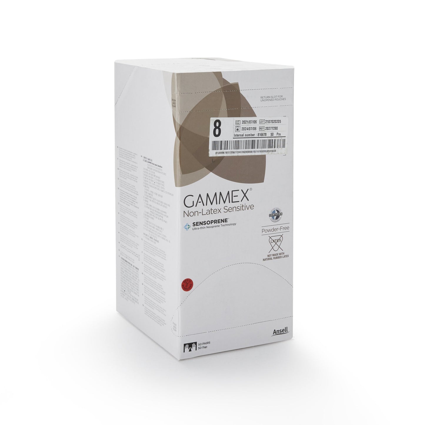GAMMEX® Non-Latex Sensitive Surgical Glove Size 8 Sterile Polychloroprene Standard Cuff Length Micro-Textured Cream Chemo Tested (833676_CS)