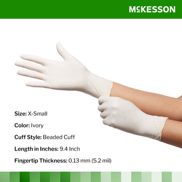 McKesson Confiderm® CL Exam Glove X-Small NonSterile Latex Standard Cuff Length Textured Fingertips Ivory Not Rated (921591_CS)
