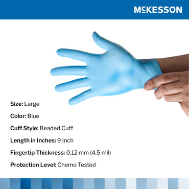 McKesson Confiderm® 4.5C Exam Glove Large NonSterile Nitrile Standard Cuff Length Textured Fingertips Blue Chemo Tested (921604_BX)