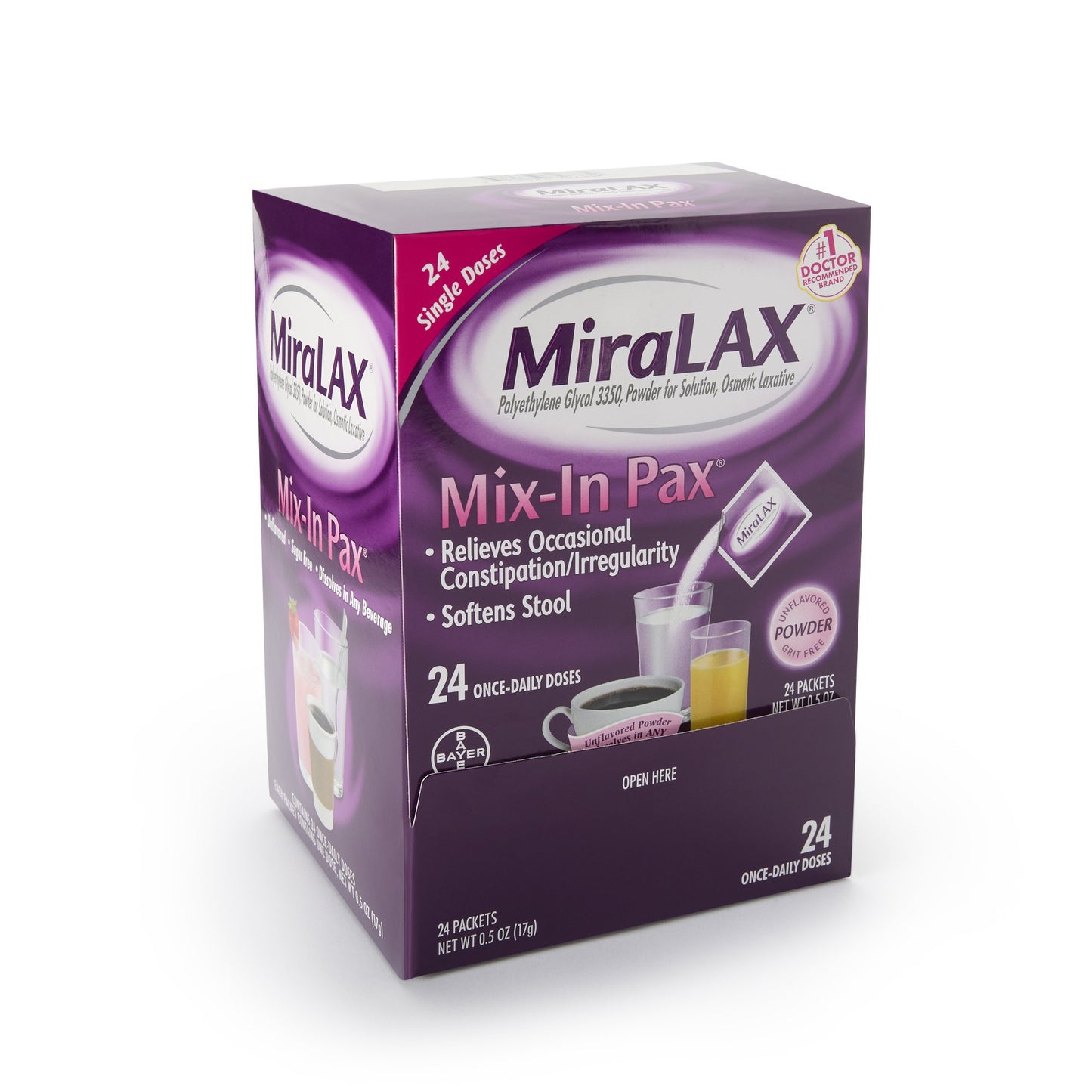 MiraLAX® Laxative Powder 24 per Box 17 Gram Strength Polyethylene Glycol 3350 (720751_BX)