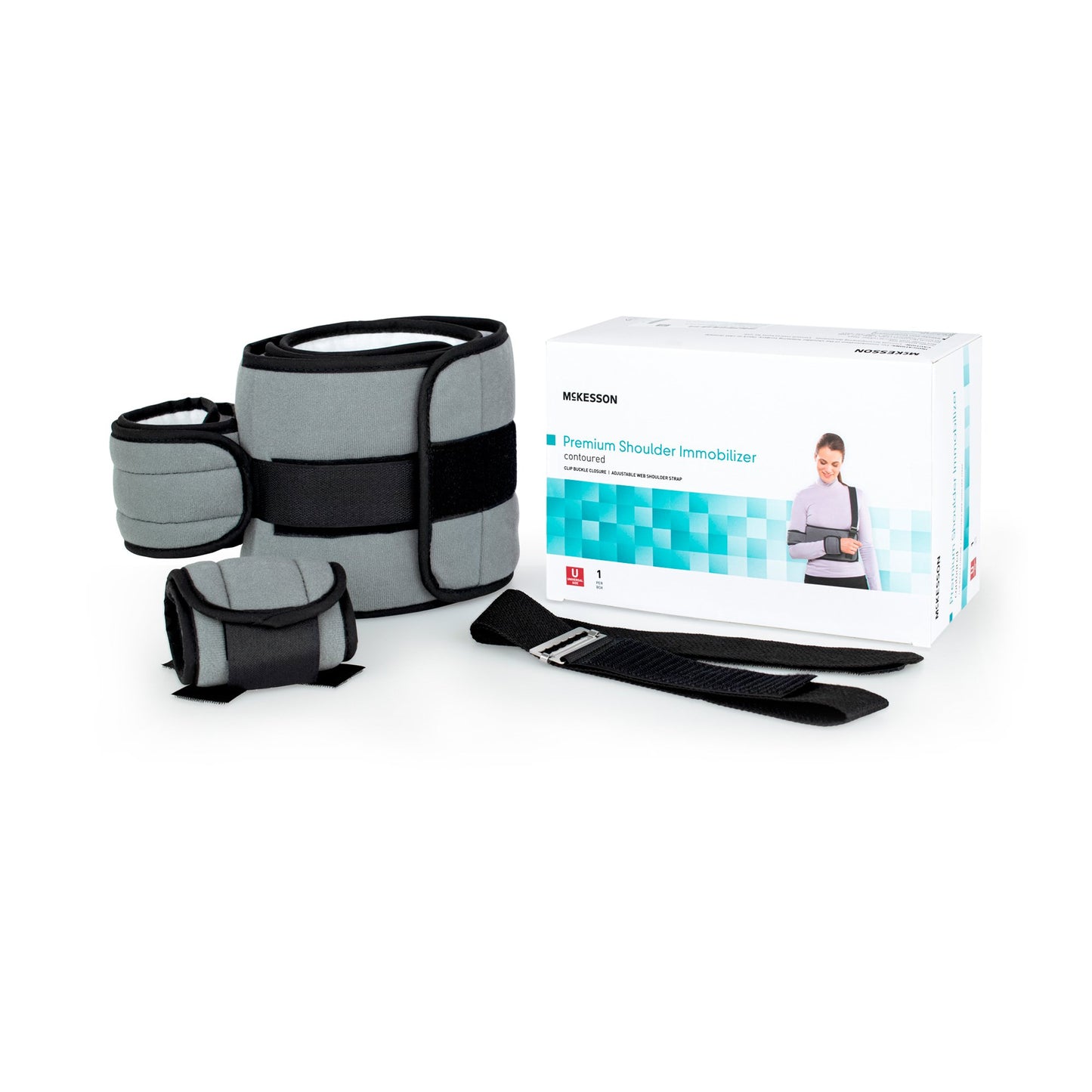 McKesson Shoulder Immobilizer One Size Fits Most Fiberlaminate Waist-Hook and Loop Closure/Shoulder Strap with Buckle/Arm Band and Hand Band Hook and Loop Closure Adjustable Left or Right Arm (1159131_EA)