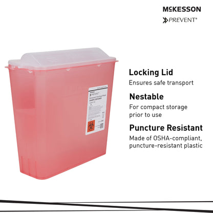 McKesson Prevent® Sharps Container Translucent Red Base 10-3/4 H X 10-1/2 W X 4-3/4 D Inch Horizontal Entry 1.25 Gallon (881399_BX)
