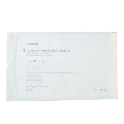 McKesson Sterilization Pouch Ethylene Oxide (EO) Gas / Steam 12 X 18 Inch Transparent Blue / White Self Seal Paper / Film (960948_CS)