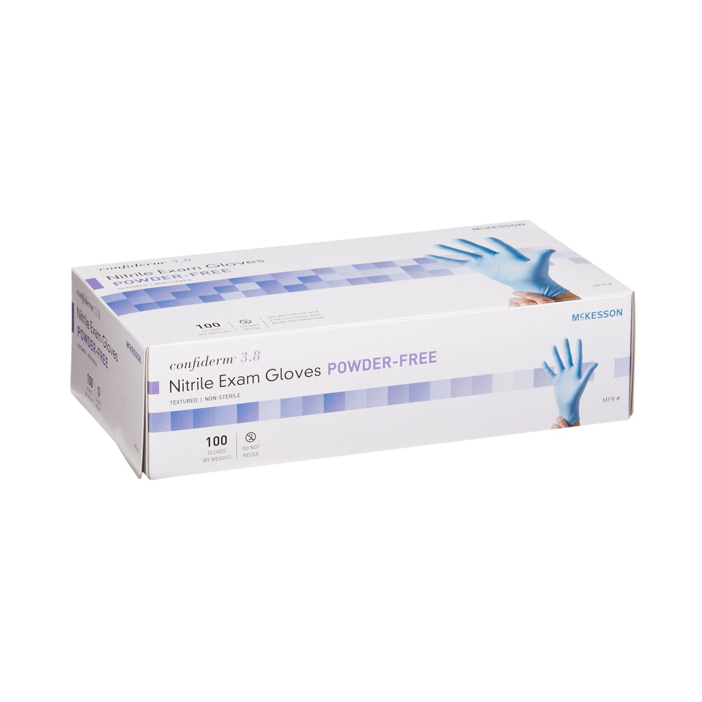 McKesson Confiderm® 3.8 Exam Glove Large NonSterile Nitrile Standard Cuff Length Textured Fingertips Blue Not Rated (921613_BX)