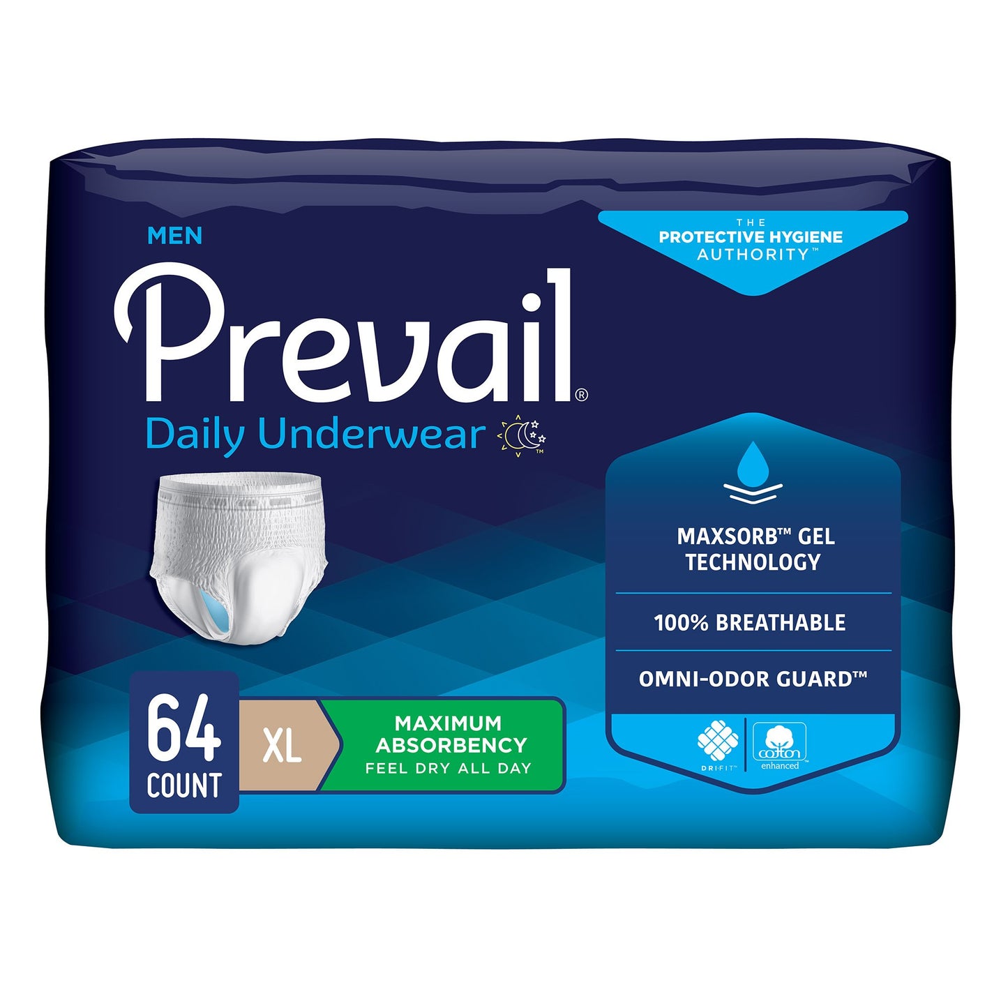 Prevail® Daily Underwear Male Adult Absorbent Underwear Pull On with Tear Away Seams X-Large Disposable Heavy Absorbency (1178182_CS)
