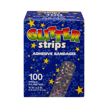 Glitter™ Stat Strip® Adhesive Strip 3/4 X 3 Inch Plastic Rectangle Kid Design (Glitter Strips) Sterile (256700_BX)
