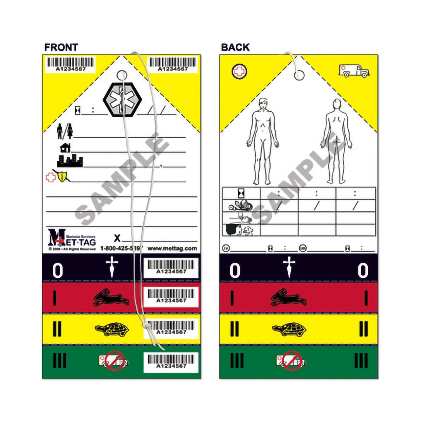 Mettag® Triage Tag For Emergency Sites Green / White / Yellow 4 X 8-1/4 Inch Blood / Water Proof (902733_EA)