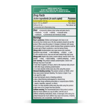 Excedrin® Extra Strength Pain Relief 250 mg - 250 mg - 65 mg Strength Acetaminophen / Aspirin / Caffeine Capsule 100 per Bottle (1261057_BT)