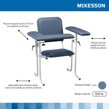 McKesson Blood Drawing Chair 1 Fixed Armrest, 1 Flip Up Armrest Blue (485280_EA)