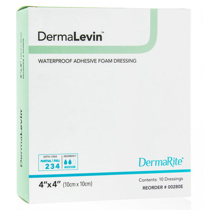 DermaLevin® Foam Dressing 4 X 4 Inch With Border Waterproof Backing Hydrocolloid Adhesive Square Sterile (896849_BX)