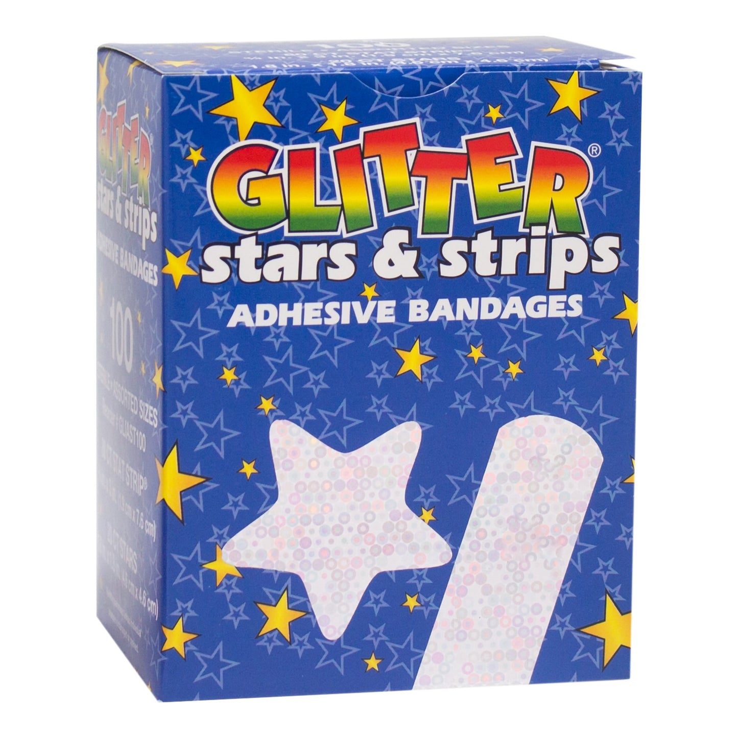 Glitter™ Stat Strip® Adhesive Strip 3/4 X 3 Inch Plastic Rectangle Kid Design (Glitter Stars and Stripes) Sterile (424960_BX)