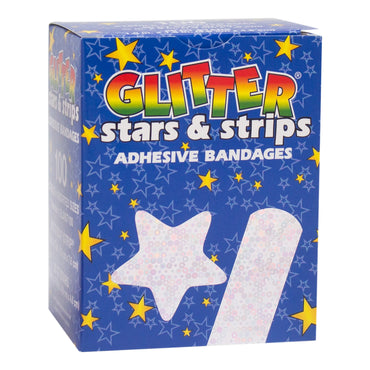 Glitter™ Stat Strip® Adhesive Strip 3/4 X 3 Inch Plastic Rectangle Kid Design (Glitter Stars and Stripes) Sterile (424960_BX)
