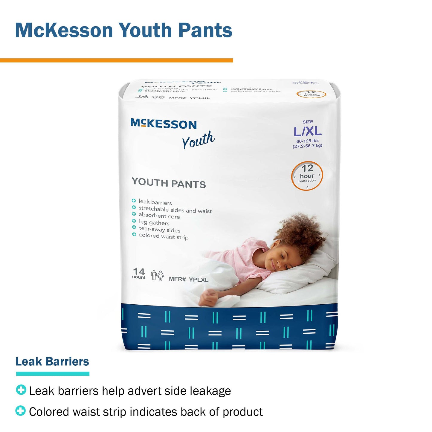 McKesson Unisex Youth Absorbent Underwear Pull On with Tear Away Seams Large / X-Large Disposable Heavy Absorbency (1198055_BG)