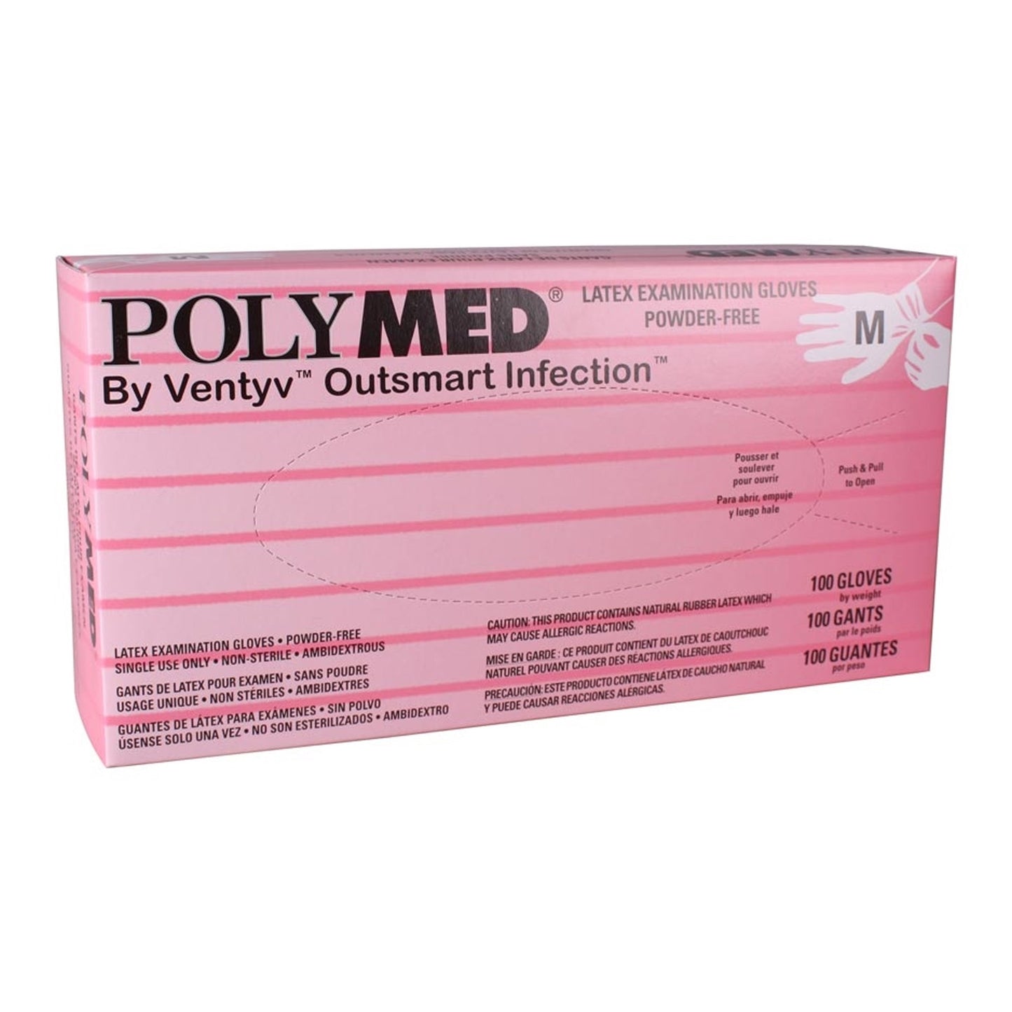 Polymed® Exam Glove Medium NonSterile Latex Standard Cuff Length Fully Textured Ivory Not Rated (349005_CS)